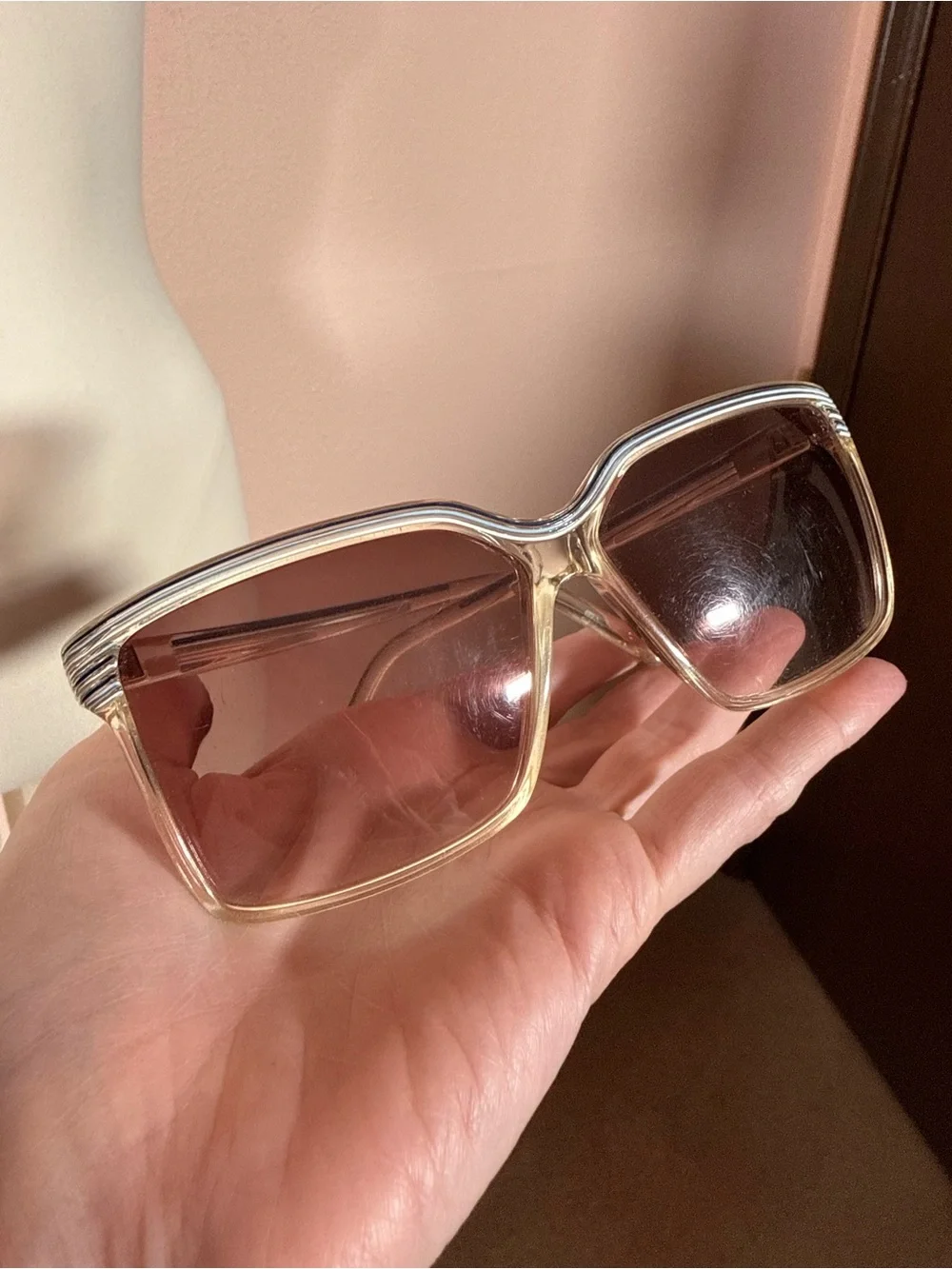 Vintage 1970's Blue white Clear plastic Oversized Grandma Sunglasses